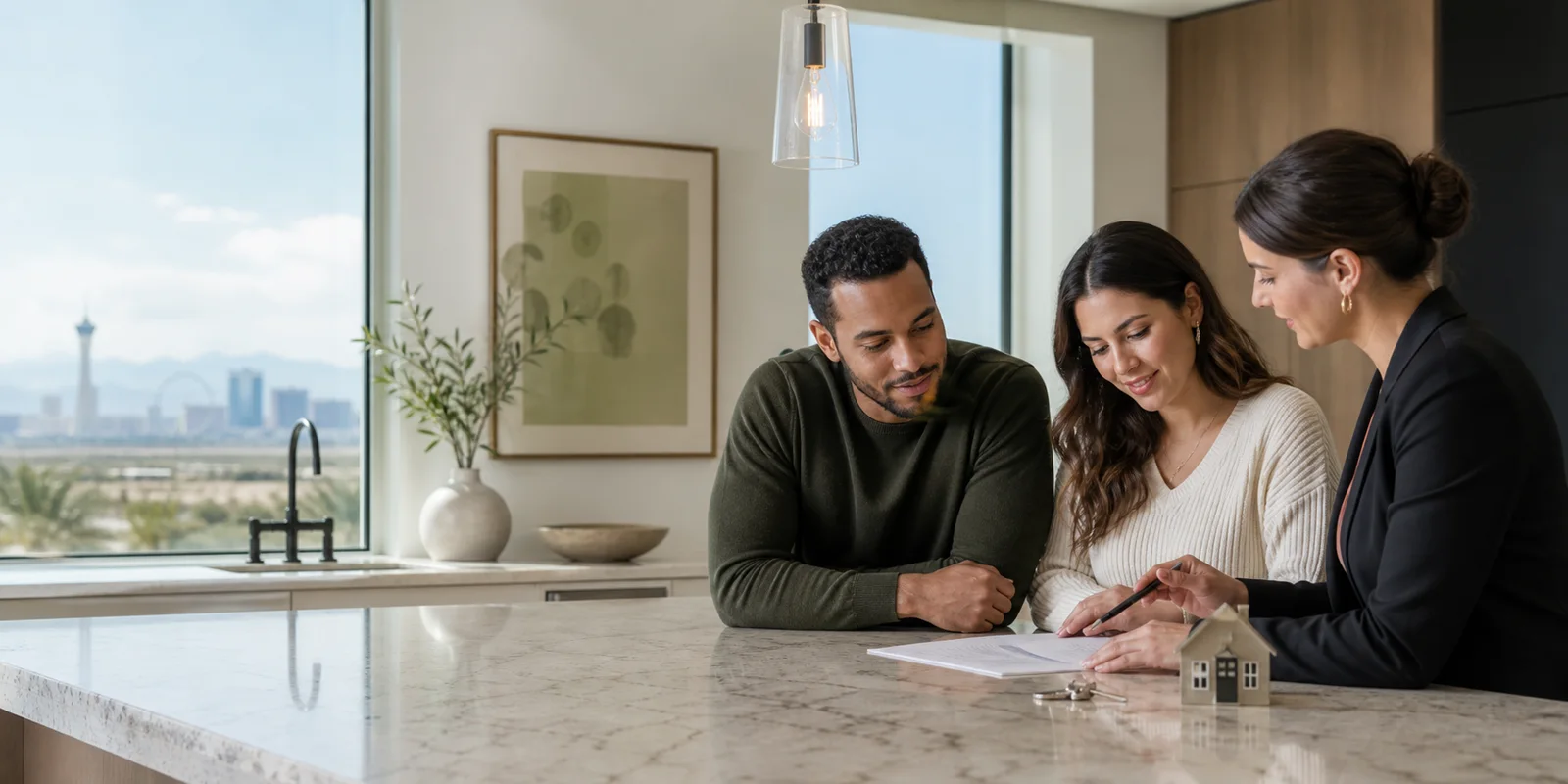 Las Vegas homebuyers reviewing an FHA seller concession and closing-cost plan